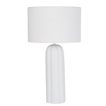 COUDOUX - Lampe aus weißer Keramik mit Lampenschirm aus Bouclé-Stoff