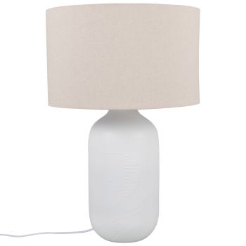 Vigie - Lampe aus weißer Keramik mit Lampenschirm aus ecrufarbener recyceltem Polyester