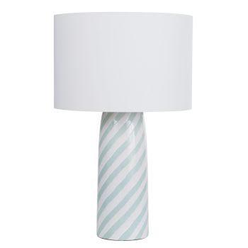 NYMPHE - Lampe aus weißer und blauer Keramik mit Lampenschirm aus weißem recyceltem Polyester