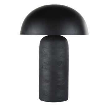 Lampe champignon en métal et bois de manguier noir