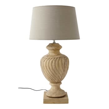 Colette - Lampe COLETTE aus geschnitztem Holz mit Lampenschirm aus Stoff, H 84 cm
