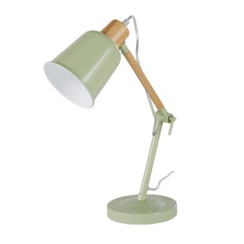 PIXIE - Lampe de bureau en bois d'hévéa et métal vert sauge