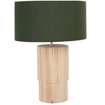ASTOURET - Lampe en bois d'épicéa et abat-jour vert kaki