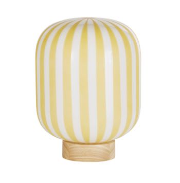 BERLINGOT - Lampe en bois d'hévéa et verre jaune et blanc