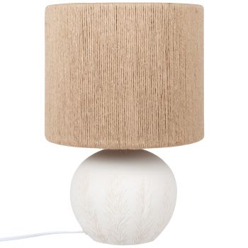 Ussel - Lampe en céramique blanche et abat-jour en corde de lin beige