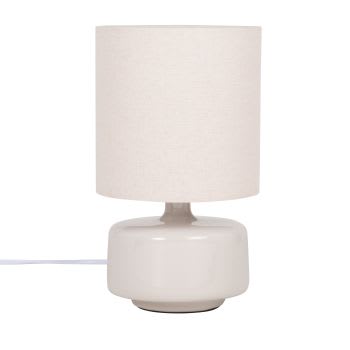 Junha - Lampe en céramique gris nuage et abat-jour en polyester recyclé écru