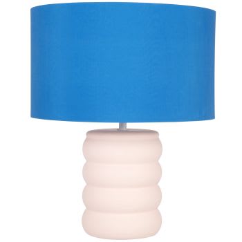 Lampe en céramique rose et abat-jour bleu
