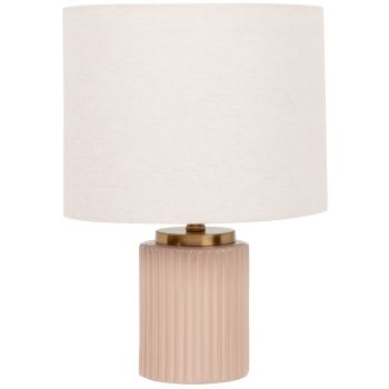 Oskya - Lampe en céramique rose et abat-jour en polyester recyclé écru