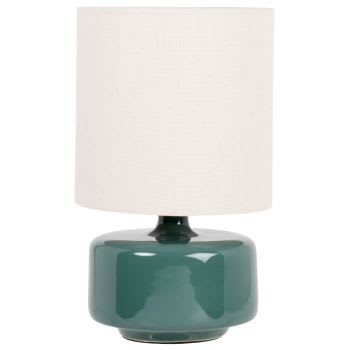 Junha - Lampe en céramique verte et abat-jour en polyester recyclé beige