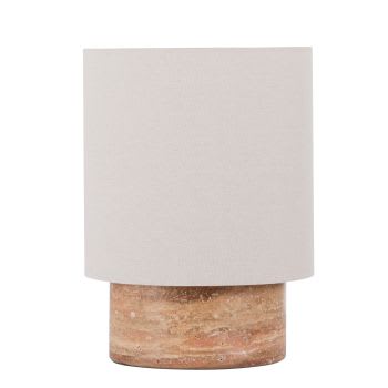 Laureto - Lampe en travertin terracotta et abat-jour en tissu beige