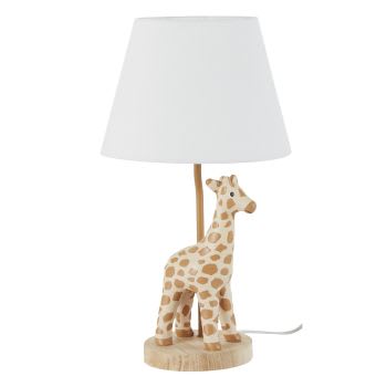 Lampe Giraffe aus Kunstharz mit Lampenschirm aus bedrucktem Stoff, H41cm
