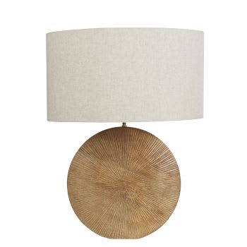 DAENA - Lampe ronde en bois de manguier et abat-jour beige
