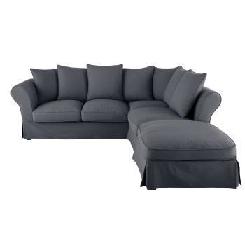 Roma - Leigrijze hoes voor hoekslaapbank met 6 zitplaatsen (matras 12 cm)