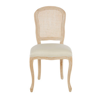 Versailles - Leinenfarbener Stuhl mit Rattan-Geflecht