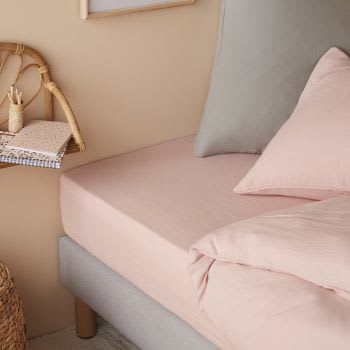 NOA - Lençol com elástico para cama de criança em gaze de algodão biológico rosa 90x190