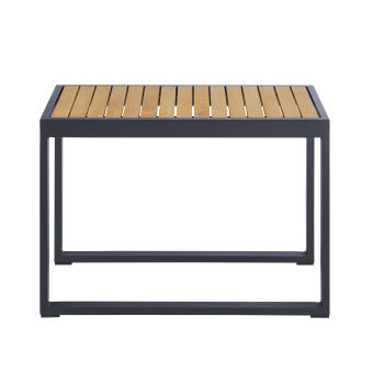 Lenyx Business - Tavolino da giardino in teak massello e alluminio grigio antracite, 53 cm