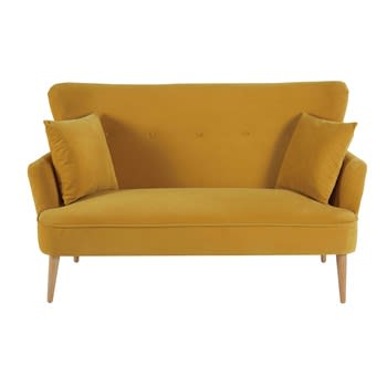 Leon - 2-Sitzer-Sofa mit senfgelbem Samtbezug