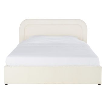 BULDOS - Letto a cassettone in tessuto bouclé ecru 140 x 190 con rete a doghe