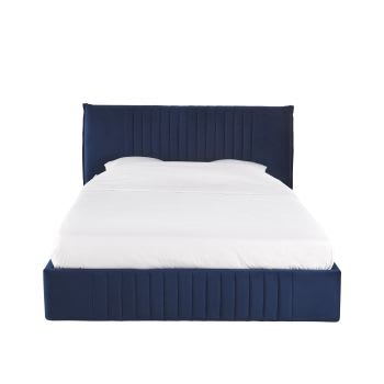 AMAZZ - Letto con vano contenitore 140x200 con rete a doghe in velluto blu