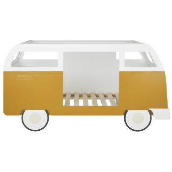 Brisbane - Letto furgoncino per bambini 90x190 cm bianco e marrone