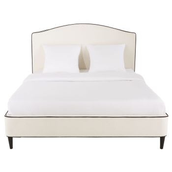 Letto Matrimoniale 160x200 Cm Capitonné Beige, Con 3 Cassetti Contenitori, Telaio In MDF E Metallo, Tessuto Lino