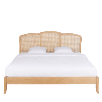 Auguste - Letto matrimoniale in legno massello di betulla 160x200 con testata in rattan incannucciato