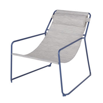 ALMAS - Liegestuhl aus ecru meliertem Stoff und blauem Stahl