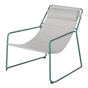 ALMAS - Liegestuhl aus ecru meliertem Stoff und grünem Stahl