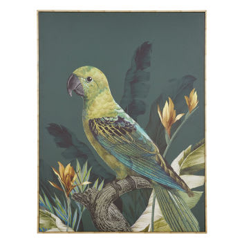 PAPPAGALLO - Lienzo con estampado de pájaro verde y negro 87 x 115