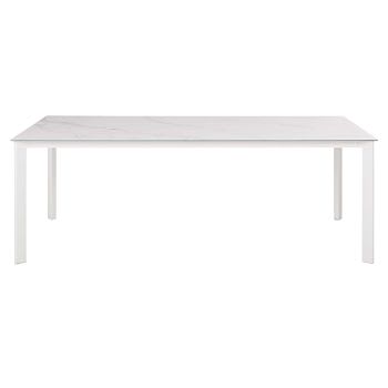 Lisabel - Table de jardin en aluminium et verre blanc effet marbre 8 personnes