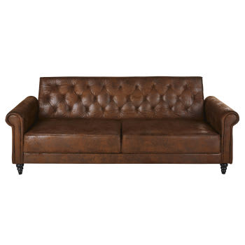 Lise - 3/4-Sitzer-Sofa Clic-Clac mit braunem Velourslederbezug