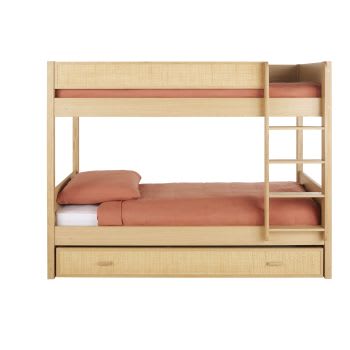 Malaga - Lit superposé avec tiroir de lit en rotin tressé 90x190