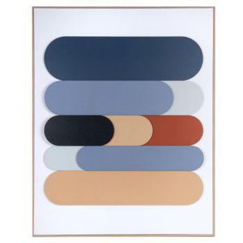 LIVIA - Toile bleue, orange, beige et blanche 60x75