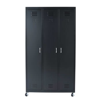 Loft - Armoire à roulettes 3 portes en métal noir