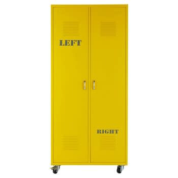 Loft - Kleiderschrank auf Rollen 2 Türen aus Metall, gelb