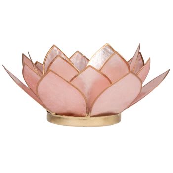 Lotus Kerzenständer aus Perlmutt und Metall, rosa