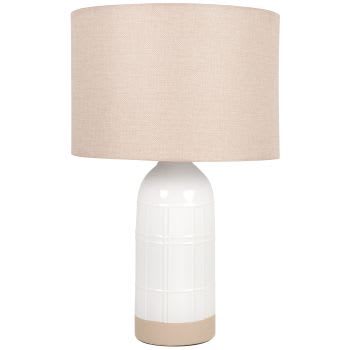 Lou - Zweifarbige Lampe aus weißem Keramik mit beigem Lampenschirm