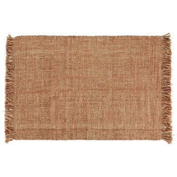 LOUISA - Beige en terracotta geweven wollen, juten en katoenen tapijt 140 x 200 cm