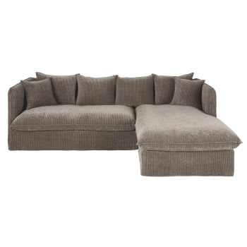 Cubre sofá chaise longue derecho aterciopelado marfil 250-300 cm TURIN