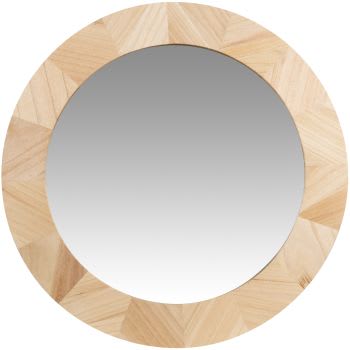 LYAS - Miroir rond en bois de paulownia beige D60