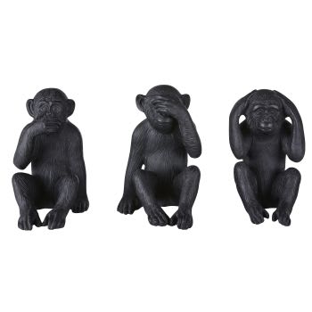 Macacos decorativos de mesa em resina preta (x3)