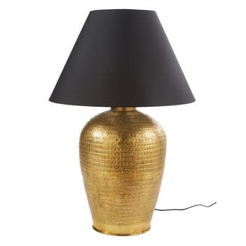 Maduraï - Lampe aus bronzefarbenem Metall mit schwarzem Lampenschirm