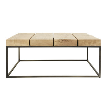 Magnus - Tavolino da salotto quadrato in legno massello di quercia e metallo nero
