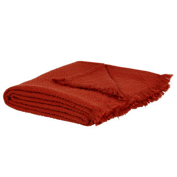 IRAJA - Manta de algodón en relieve terracota con flecos, 130x170