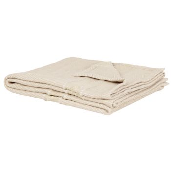 BATTOTA - Manta de algodón tejido en plata, dorado y beige con pompones, 160x210
