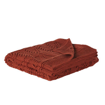 CANDICE - Manta de algodón trenzado con estampado en relieve color terracota 130 x 170