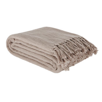 LIMANA - Manta em algodão reciclado cinzento-toupeira com pompons 160x210