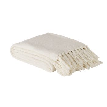 LIMANA - Manta em algodão reciclado cru com pompons 160x210