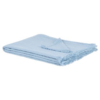 IRAJA - Manta lisa em tecido em relevo com franjas azul-acinzentado 170x130