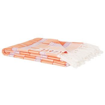 ARVORE - Manta tejida de algodón crudo y naranja 170 x 130
